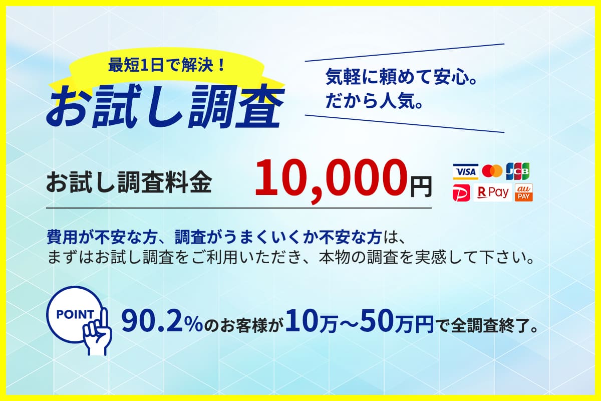 最短1日で解決！お試し調査10,000円
